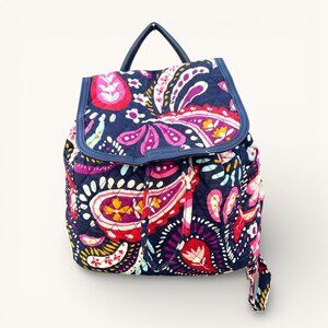 Vera Bradley Paisley Quilted Backpack Purple Pink blue Drawstring & Snap Closure